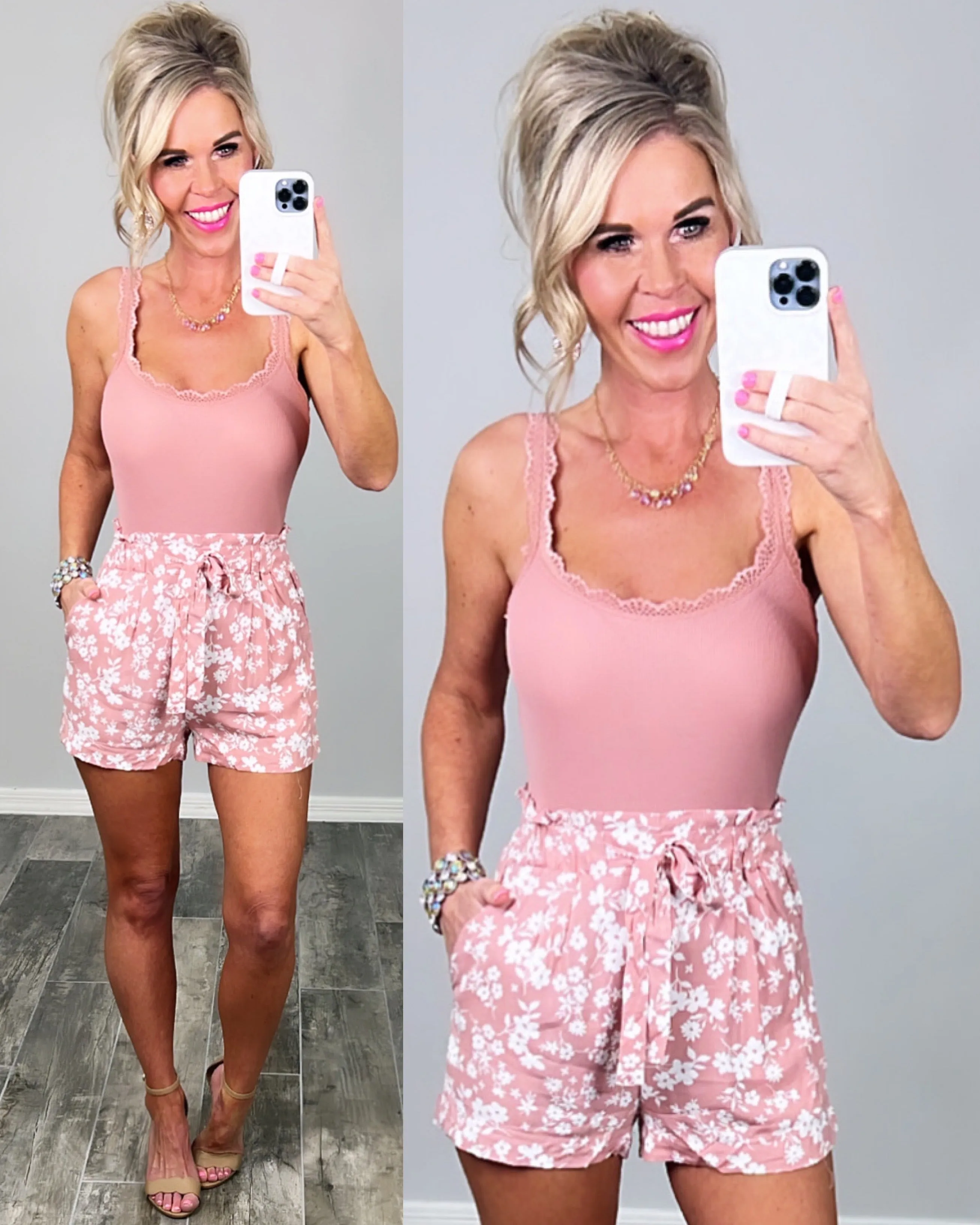 Sun And Blooms Floral Print Shorts - Rose