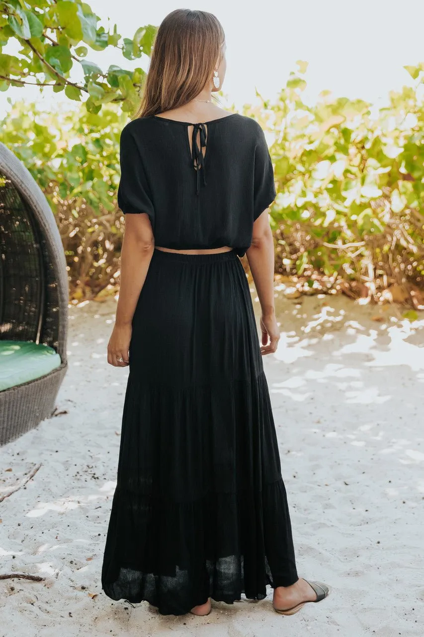 Sunrise Short Sleeve Top & Maxi Skirt Black Set