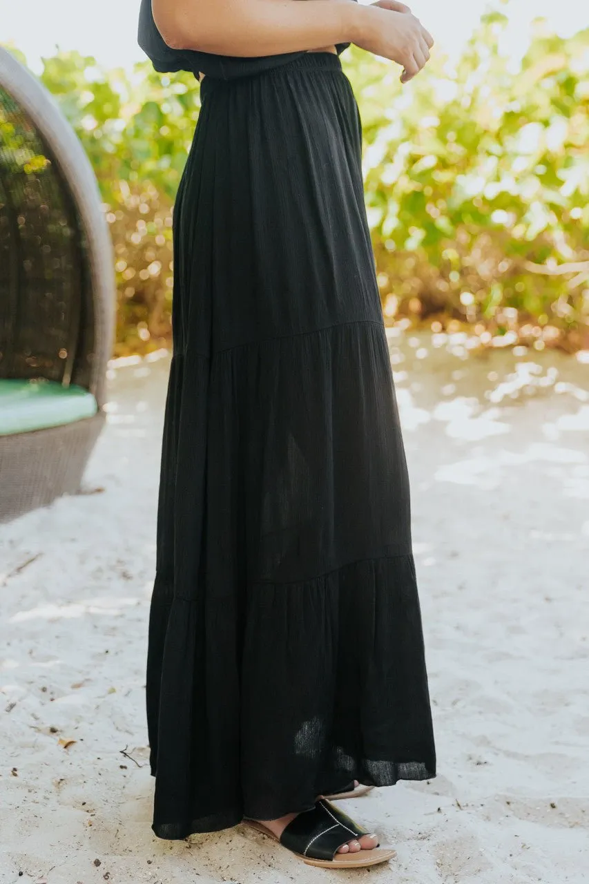 Sunrise Short Sleeve Top & Maxi Skirt Black Set