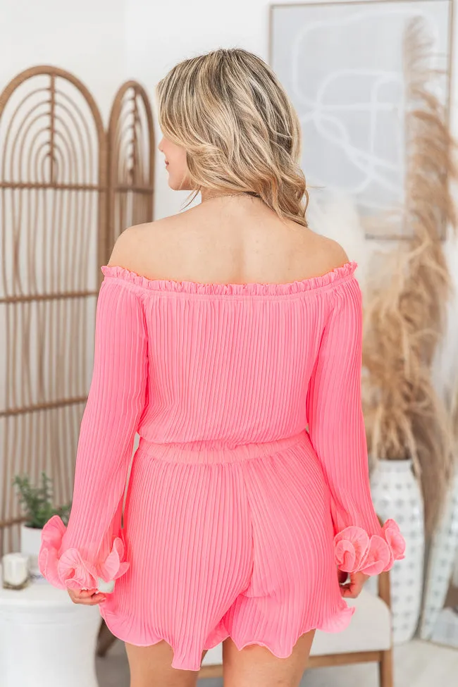 Sunset Surfing Hot Pink Romper Off The Shoulder Romper FINAL SALE