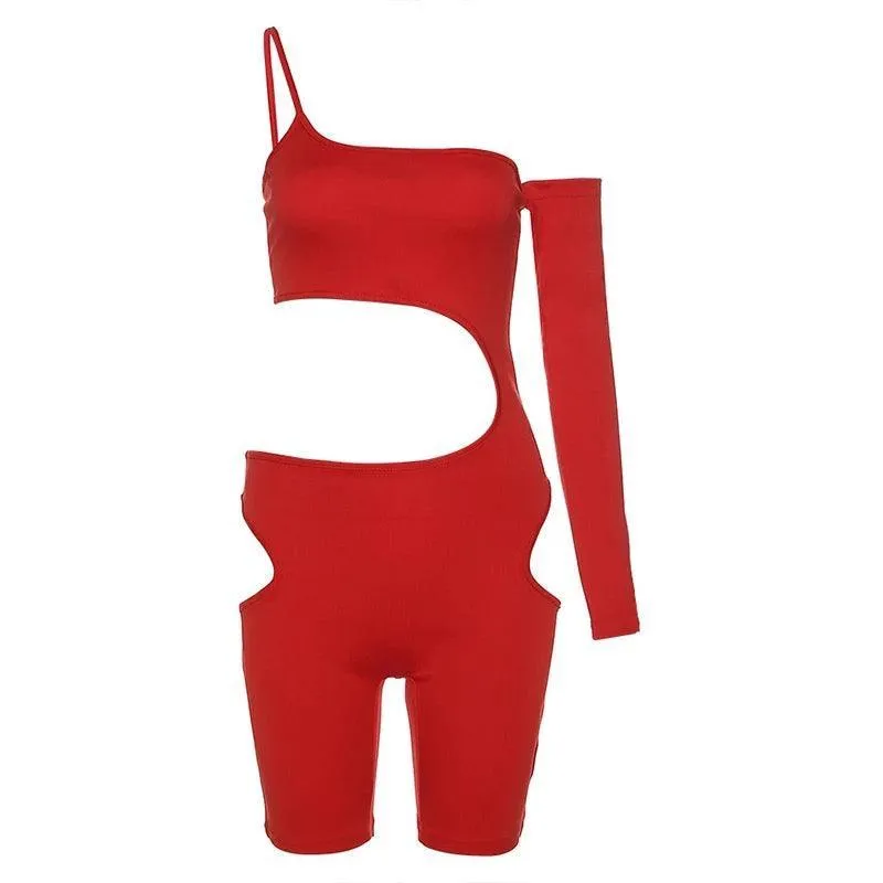 Swiss Cut Out Romper - Red