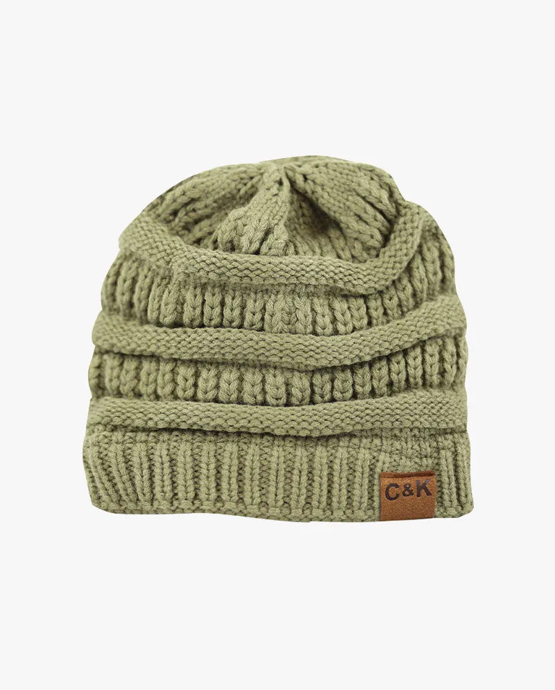 The Hat Depot - Solid Color Stretch Cable Knit Chunky Beanie