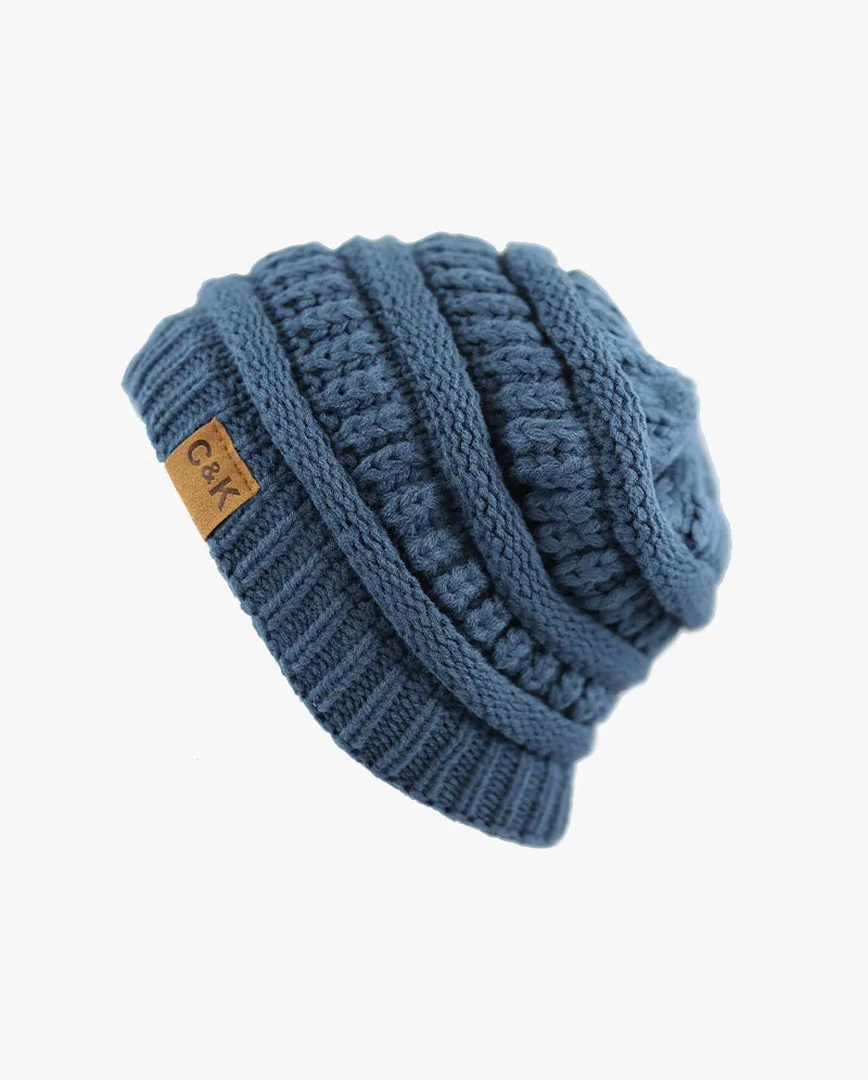 The Hat Depot - Solid Color Stretch Cable Knit Chunky Beanie