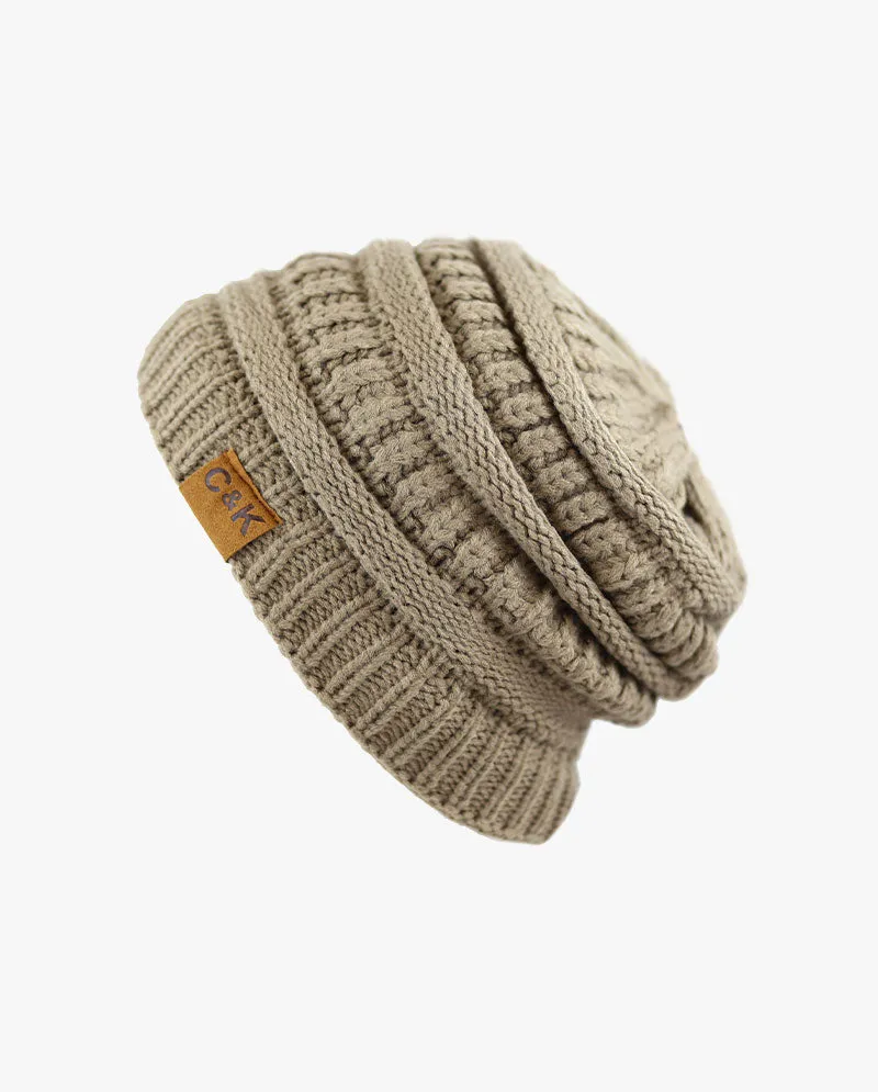 The Hat Depot - Solid Color Stretch Cable Knit Chunky Beanie