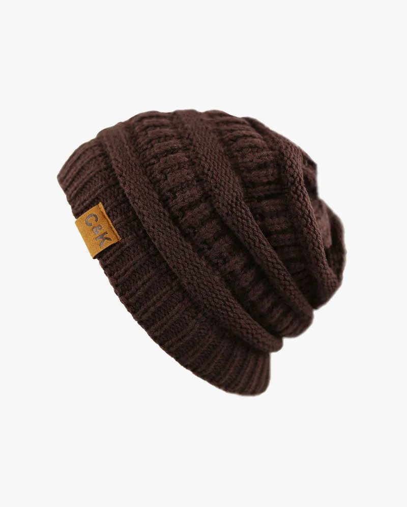 The Hat Depot - Solid Color Stretch Cable Knit Chunky Beanie