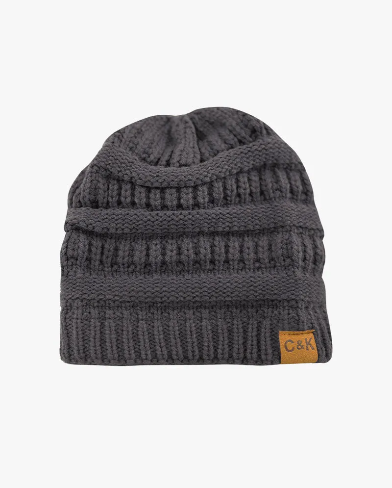 The Hat Depot - Solid Color Stretch Cable Knit Chunky Beanie