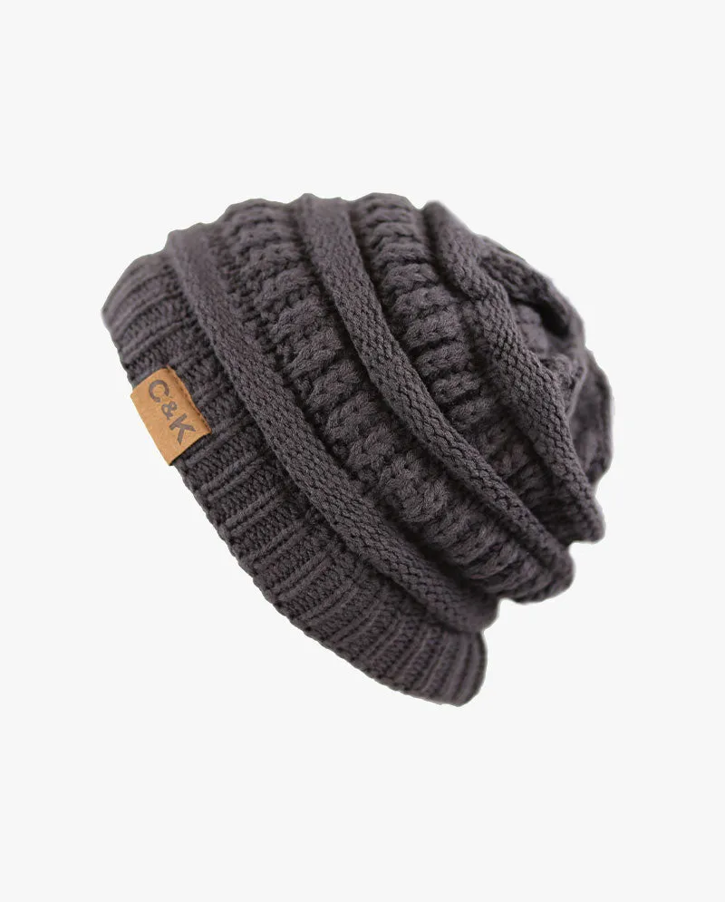 The Hat Depot - Solid Color Stretch Cable Knit Chunky Beanie