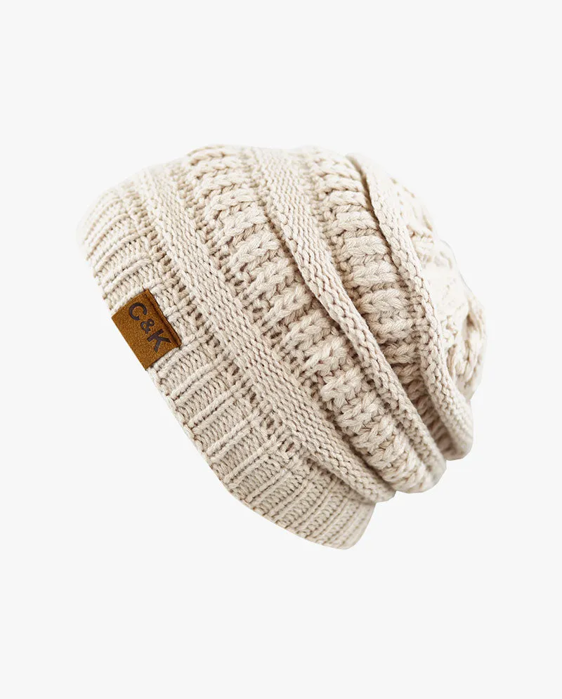 The Hat Depot - Solid Color Stretch Cable Knit Chunky Beanie