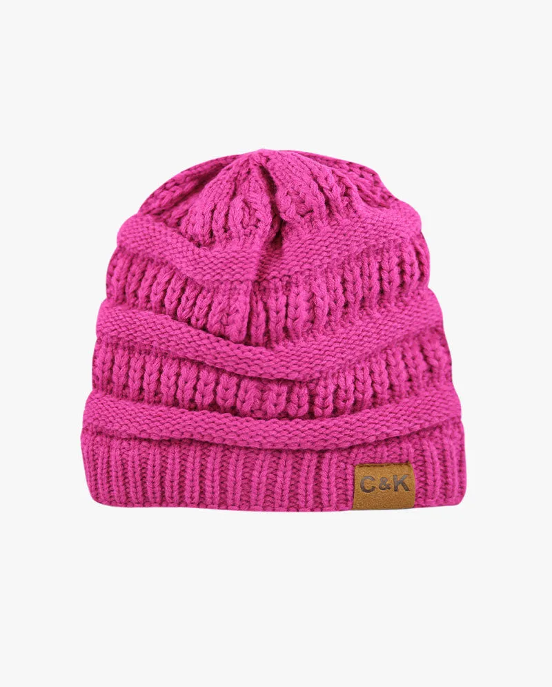 The Hat Depot - Solid Color Stretch Cable Knit Chunky Beanie