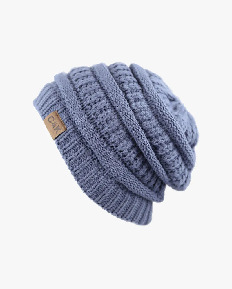 The Hat Depot - Solid Color Stretch Cable Knit Chunky Beanie