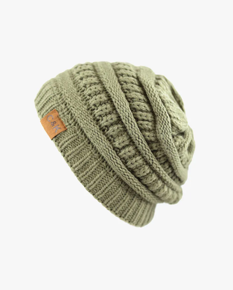 The Hat Depot - Solid Color Stretch Cable Knit Chunky Beanie