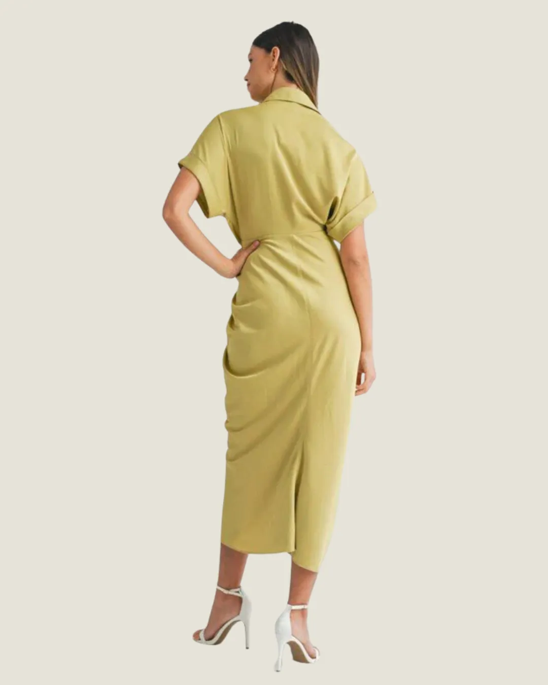 The Karinna: Kiwi Short Sleeve Midi Tied Detailed Dress