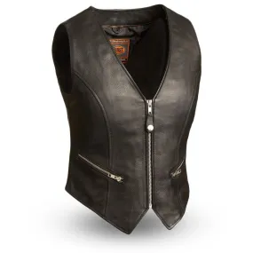 The Montana Ladies Motorcycle Black Leather Vest