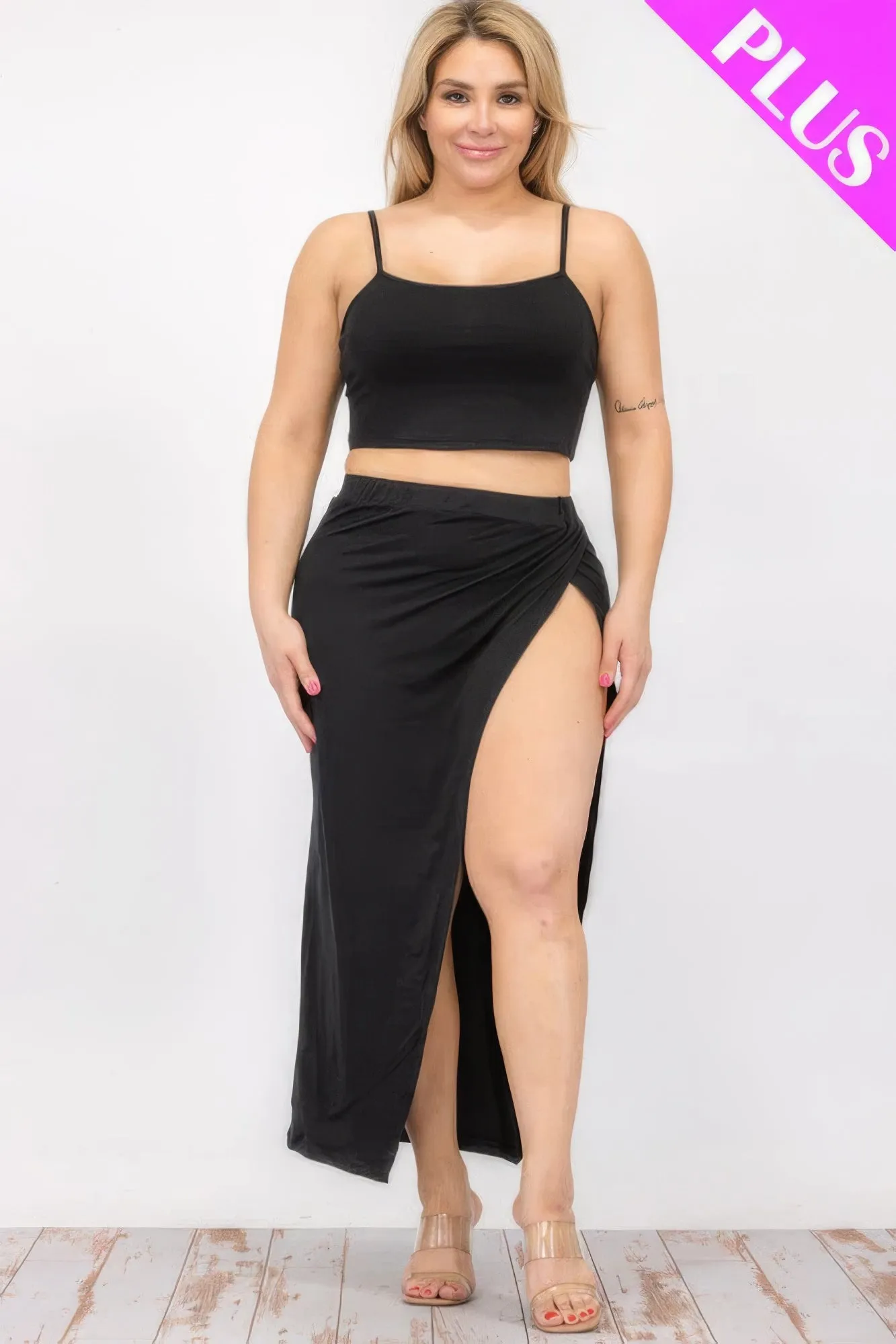 Thin strap Crop Cami & Split Thigh Maxi Skirt Set