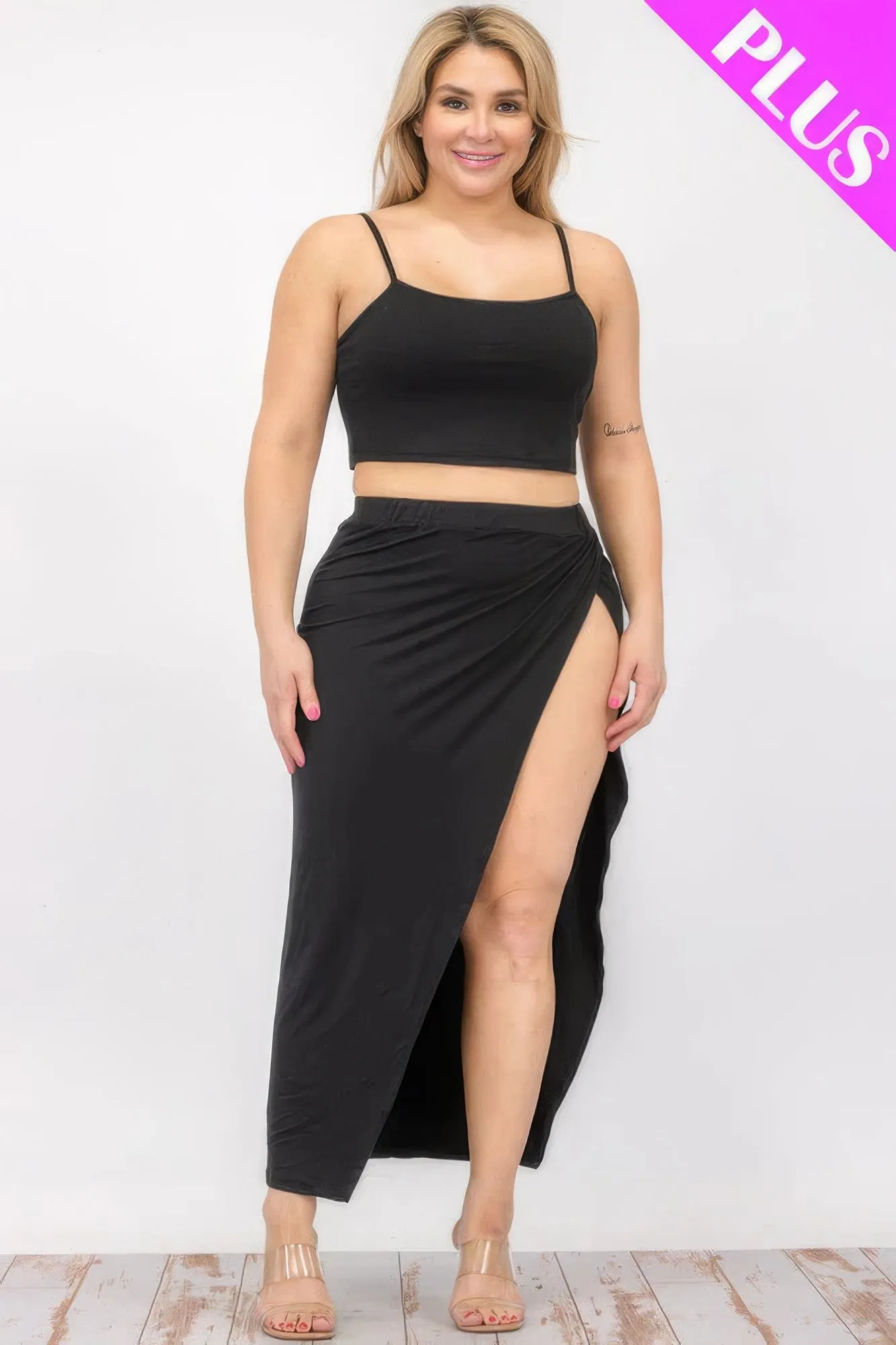 Thin strap Crop Cami & Split Thigh Maxi Skirt Set