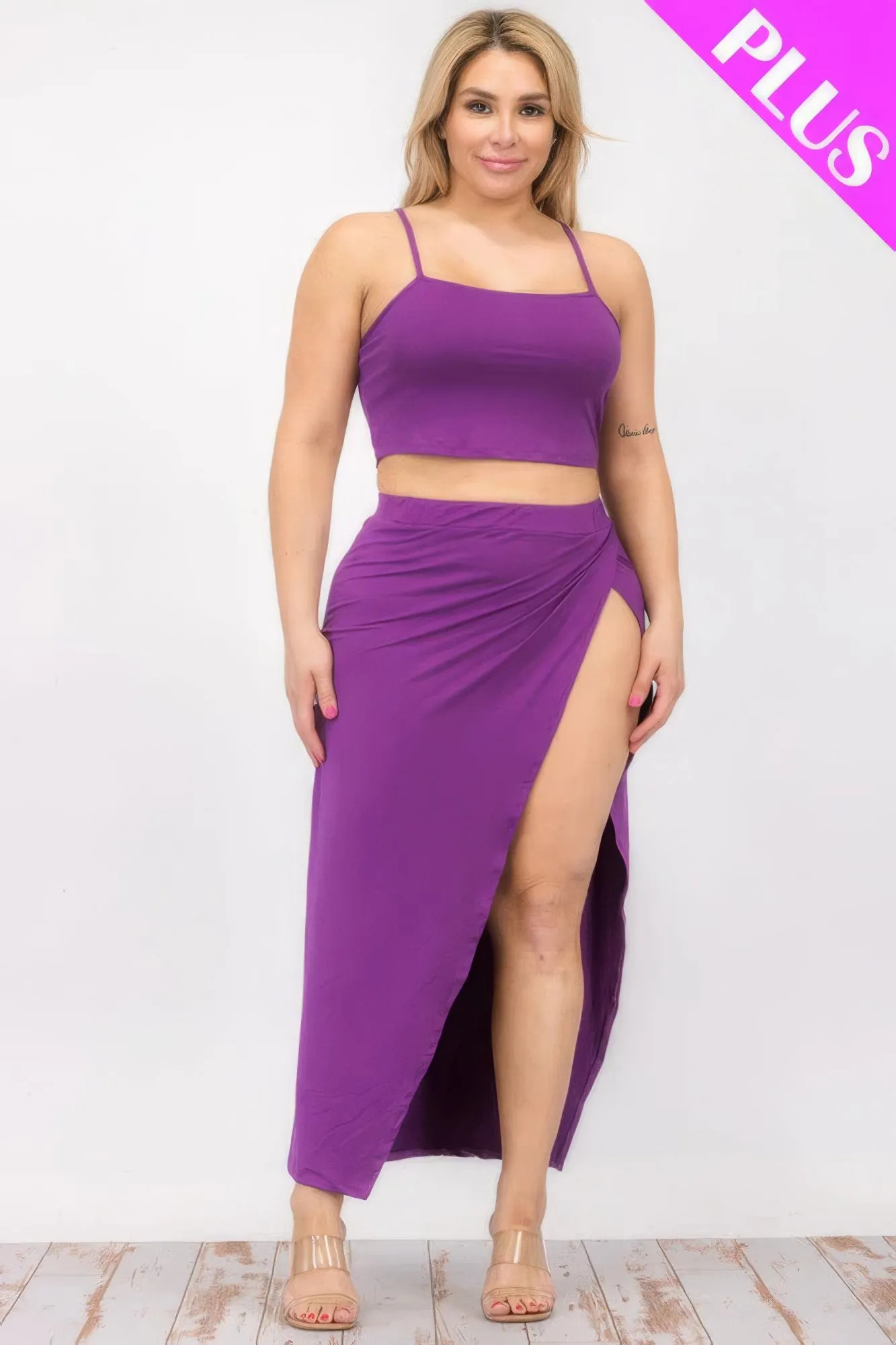 Thin strap Crop Cami & Split Thigh Maxi Skirt Set