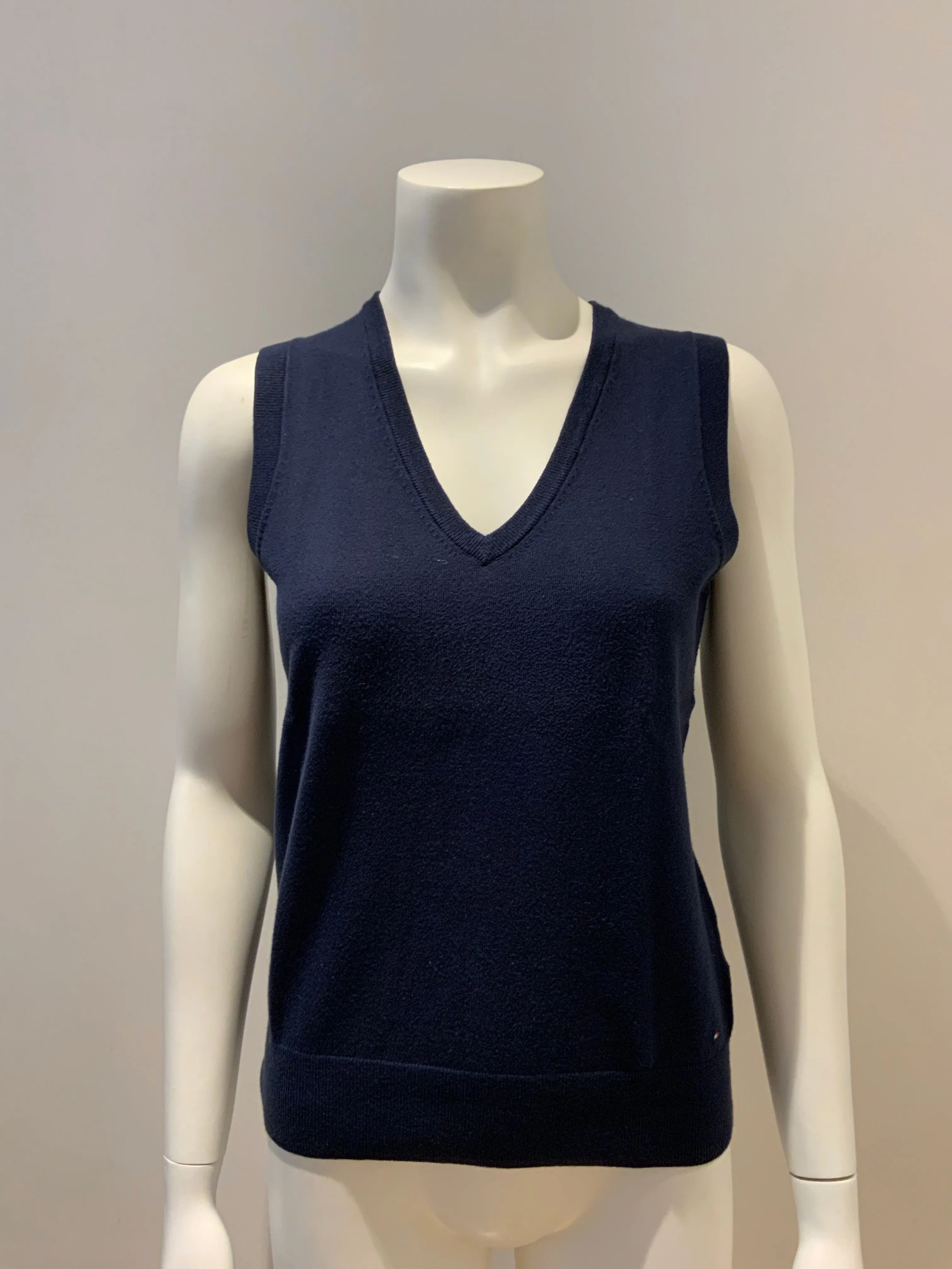 Tommy Hilfiger Prima Cotton navy knit sleeveless jumper vest sweater M medium ladies