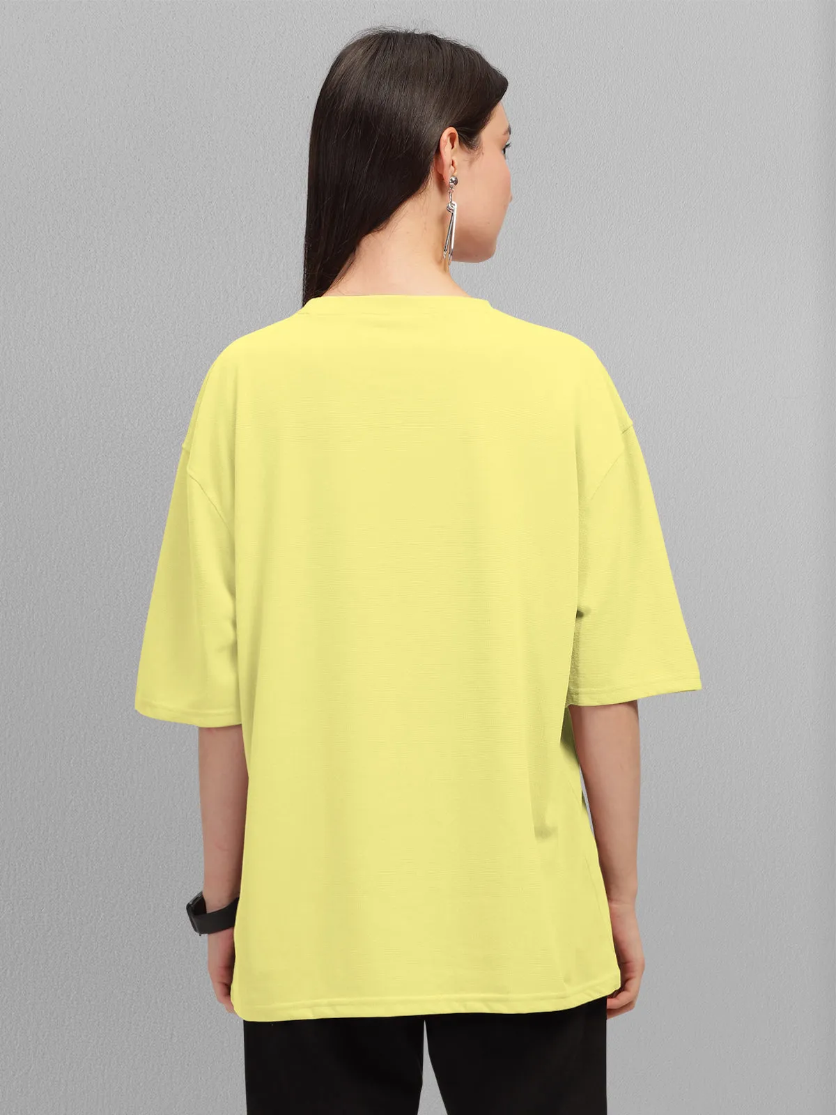 Trendy Yellow Printed Oversized T-shirt for Women