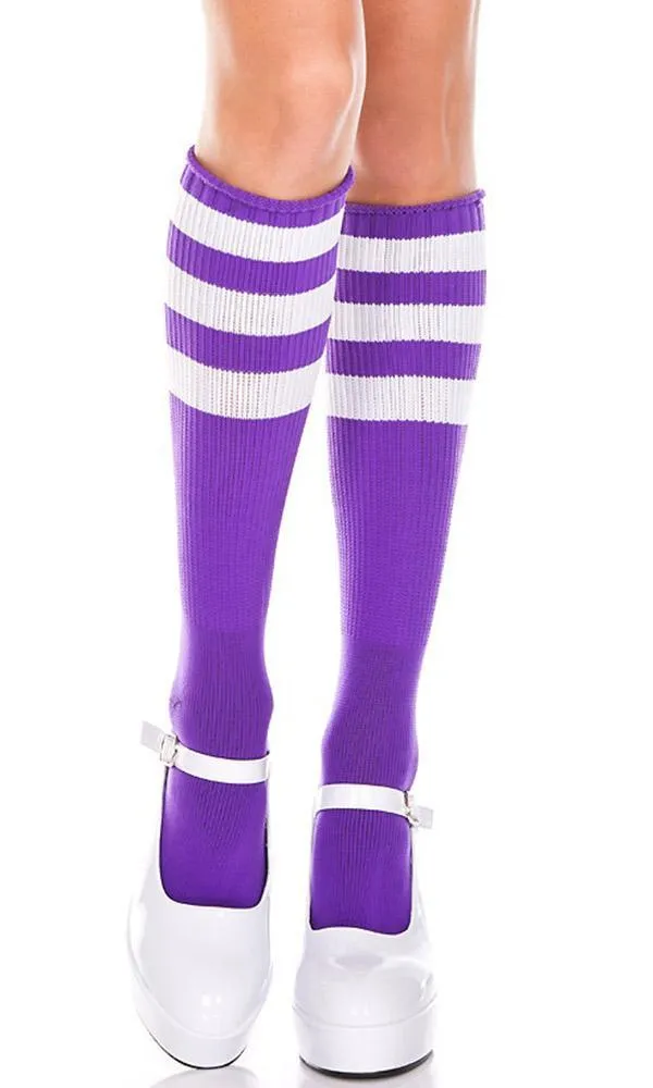 Triple Stripe [Purple/White] | KNEE HIGH SOCKS