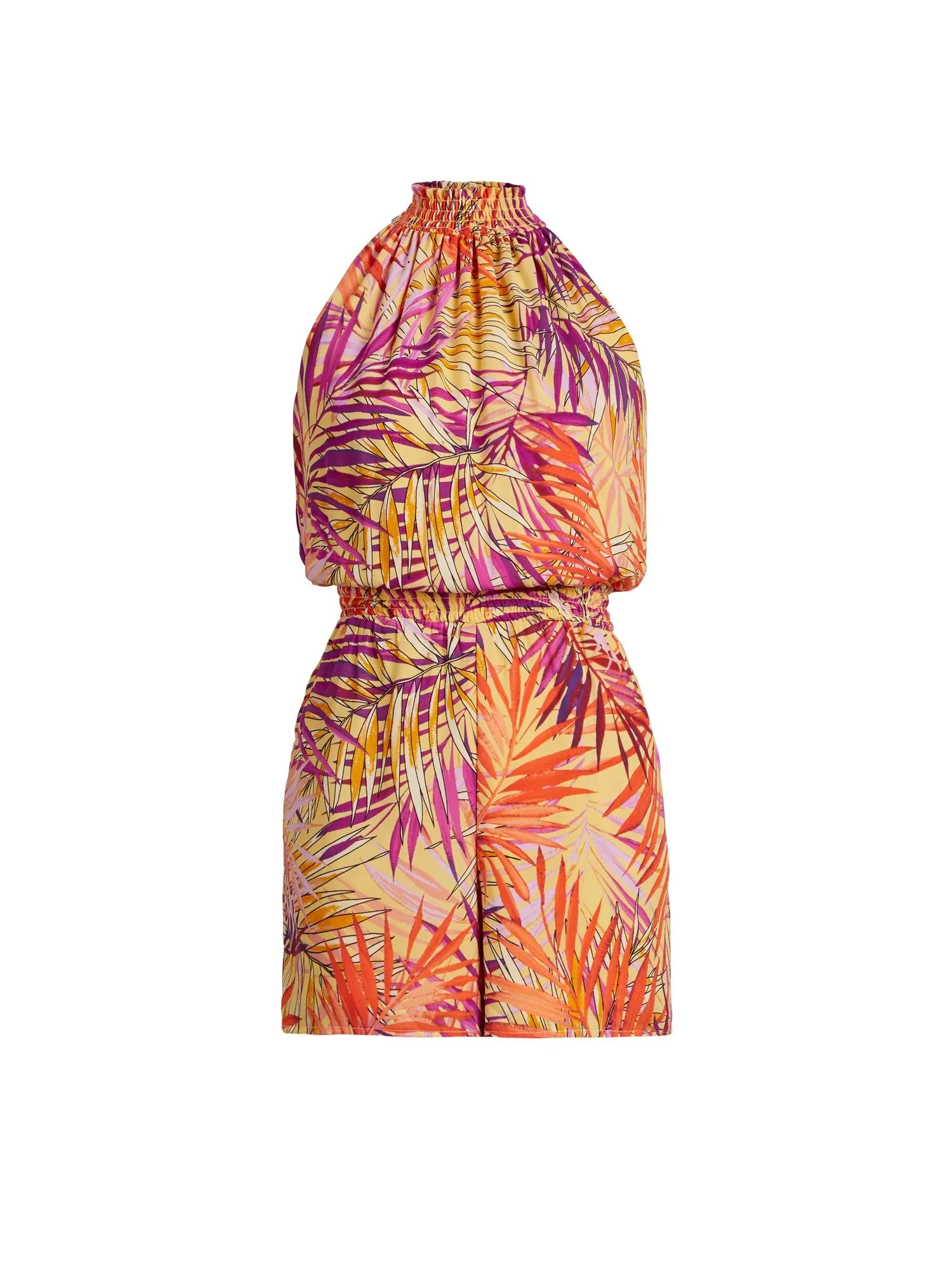 Tropical-Print Halter Romper