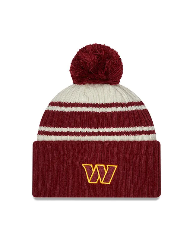 Washington Commanders New Era 2022 Sideline - Sport Cuffed Pom Knit Hat - Cream/Red