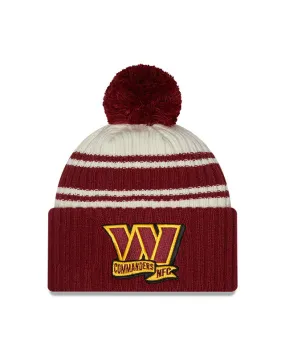 Washington Commanders New Era 2022 Sideline - Sport Cuffed Pom Knit Hat - Cream/Red