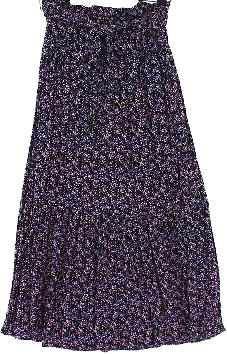 Whistles London UK. Black Floral 100% Viscose Long Maxi Skirt