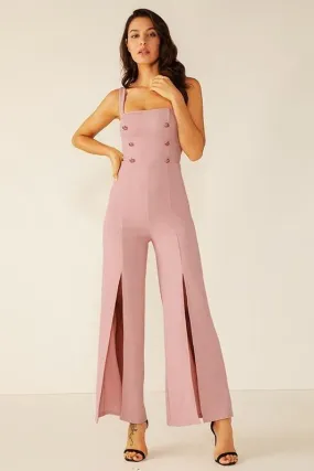 Wide Leg High Slit Halter Jumpsuit