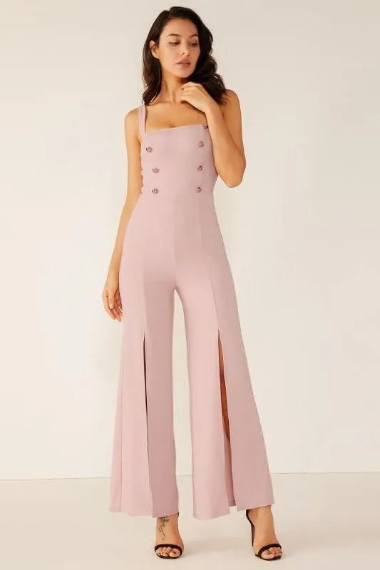 Wide Leg High Slit Halter Jumpsuit