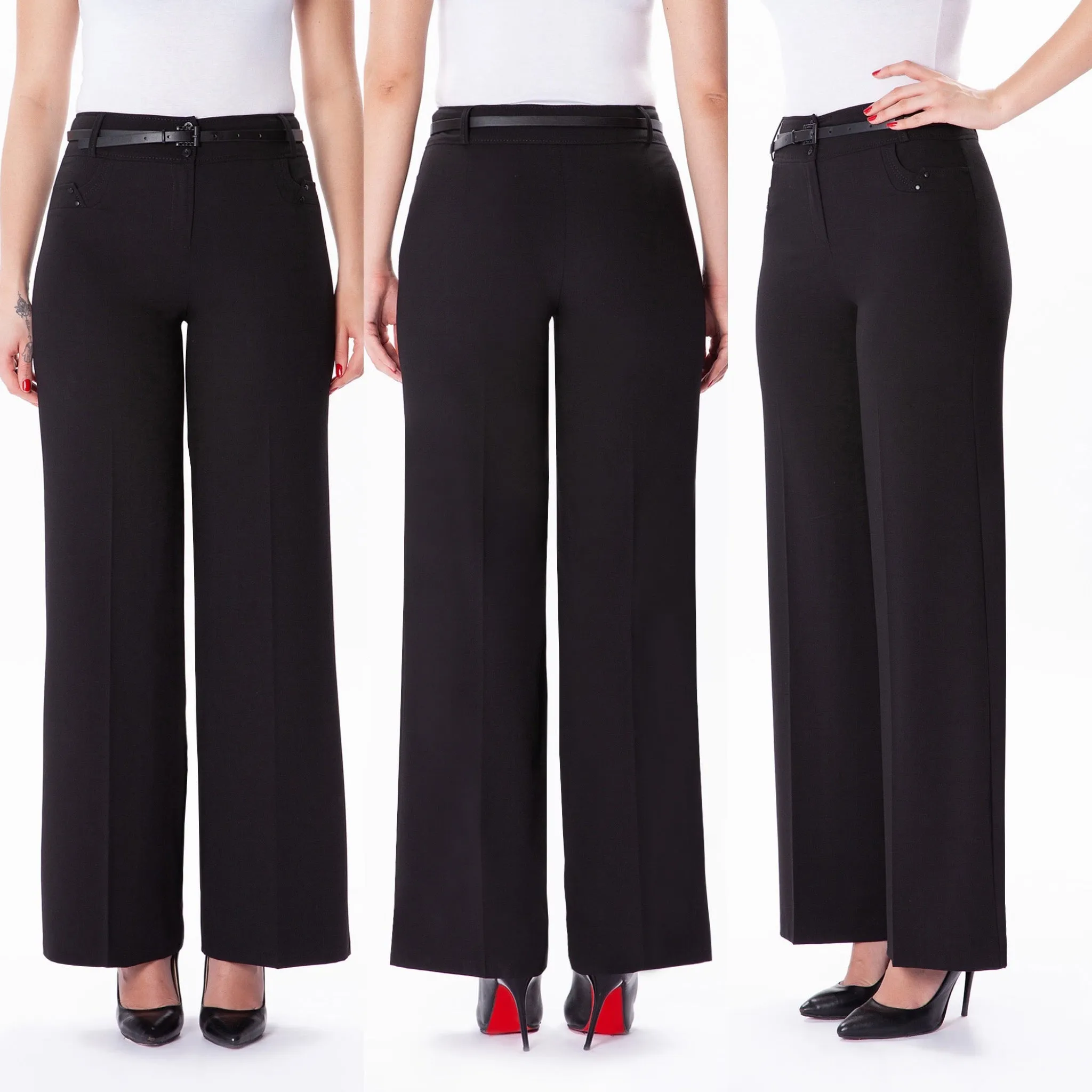 Wide Leg Zip Front Trouser - Black