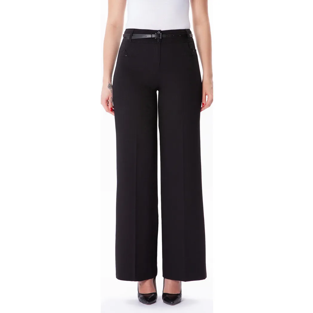 Wide Leg Zip Front Trouser - Black