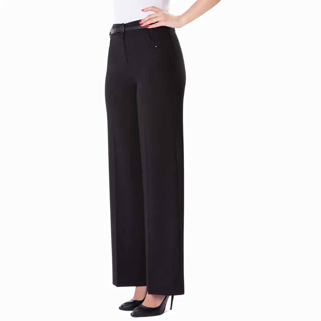 Wide Leg Zip Front Trouser - Black