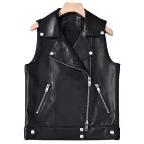 Women Asymmetrical Style Leather Vest | Womens Leather Vest