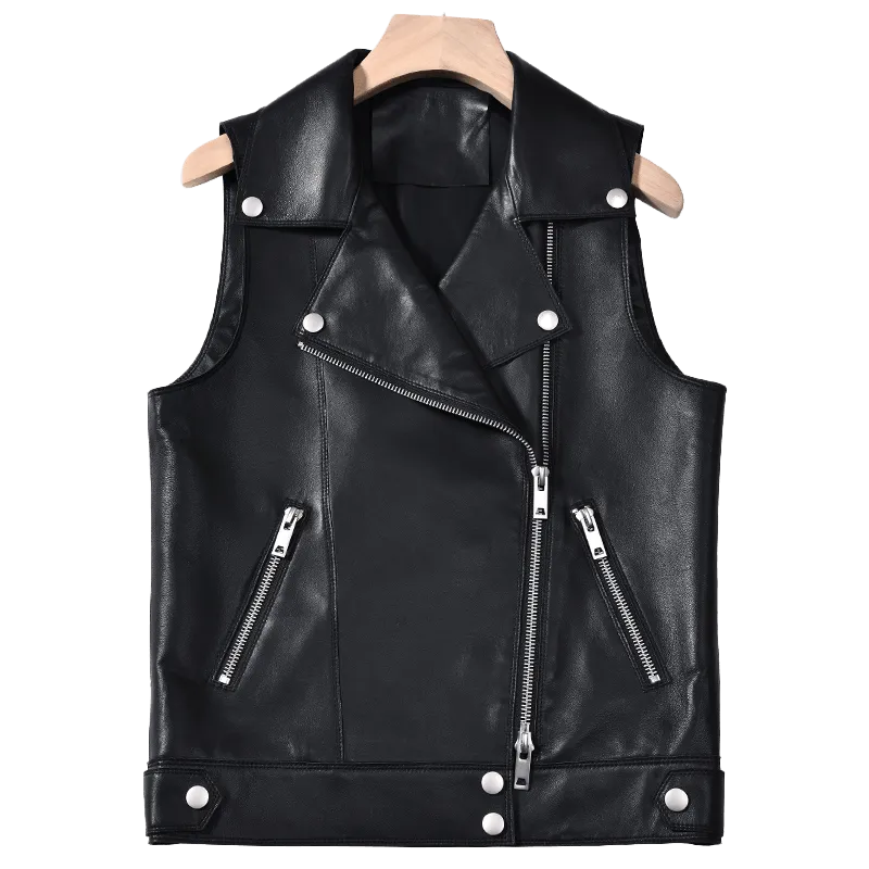 Women Asymmetrical Style Leather Vest | Womens Leather Vest