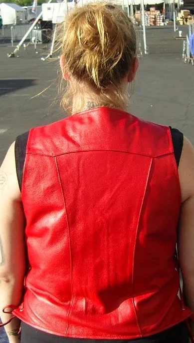 WOMEN RED LEATHER VEST LACE SIDE