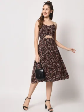 Women's Animal Print Georgette Midi Dress