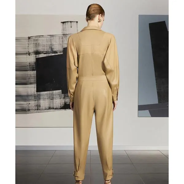 Women's Light Brown Leather Jumpsuit