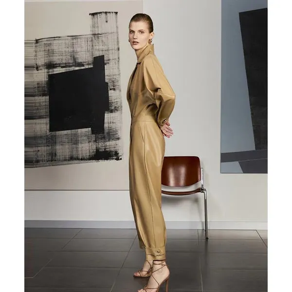 Women's Light Brown Leather Jumpsuit