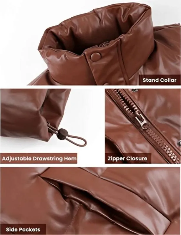 Women's Tan Brown Puffer Leather Vest