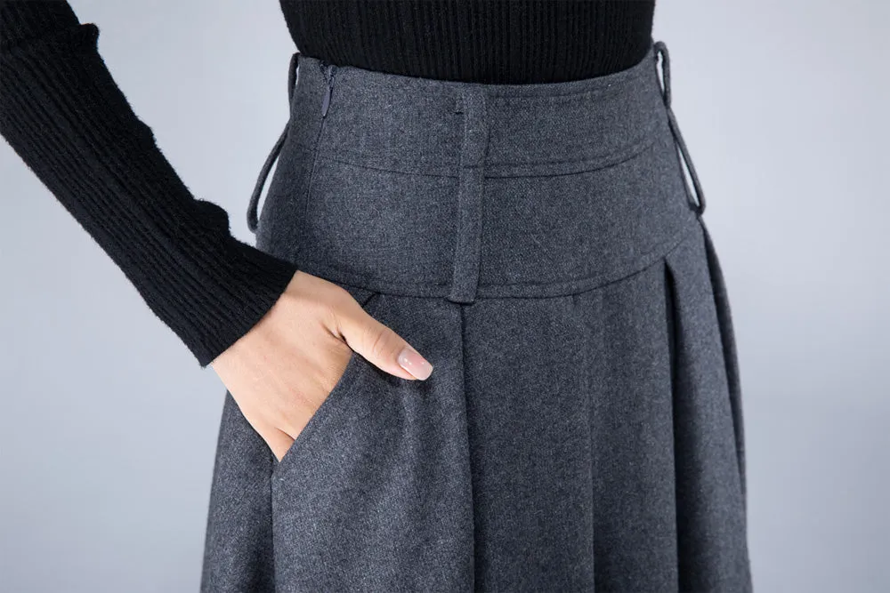 women's vintage pleat maxi wool skirt for winter in grey 1857#