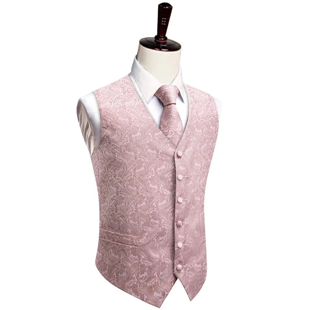 YourTies  Paisley Waistcoat Pink Jacquard Notched V-Neck Vest Tie Set