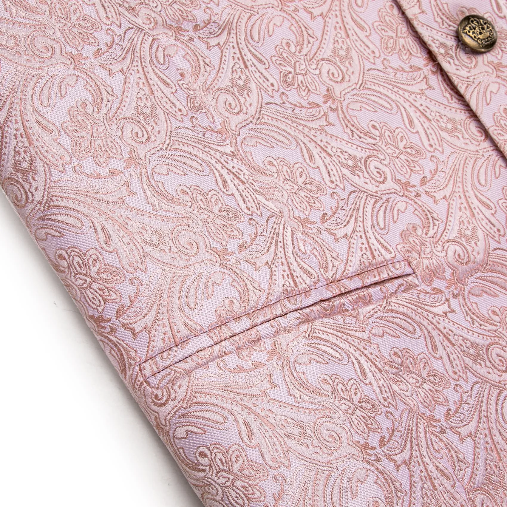 YourTies  Paisley Waistcoat Pink Jacquard Notched V-Neck Vest Tie Set