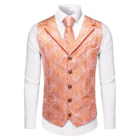 YourTies Pink Orange Pasiley Silk Men's Vest Necktie Handkerchief Cufflinks Set