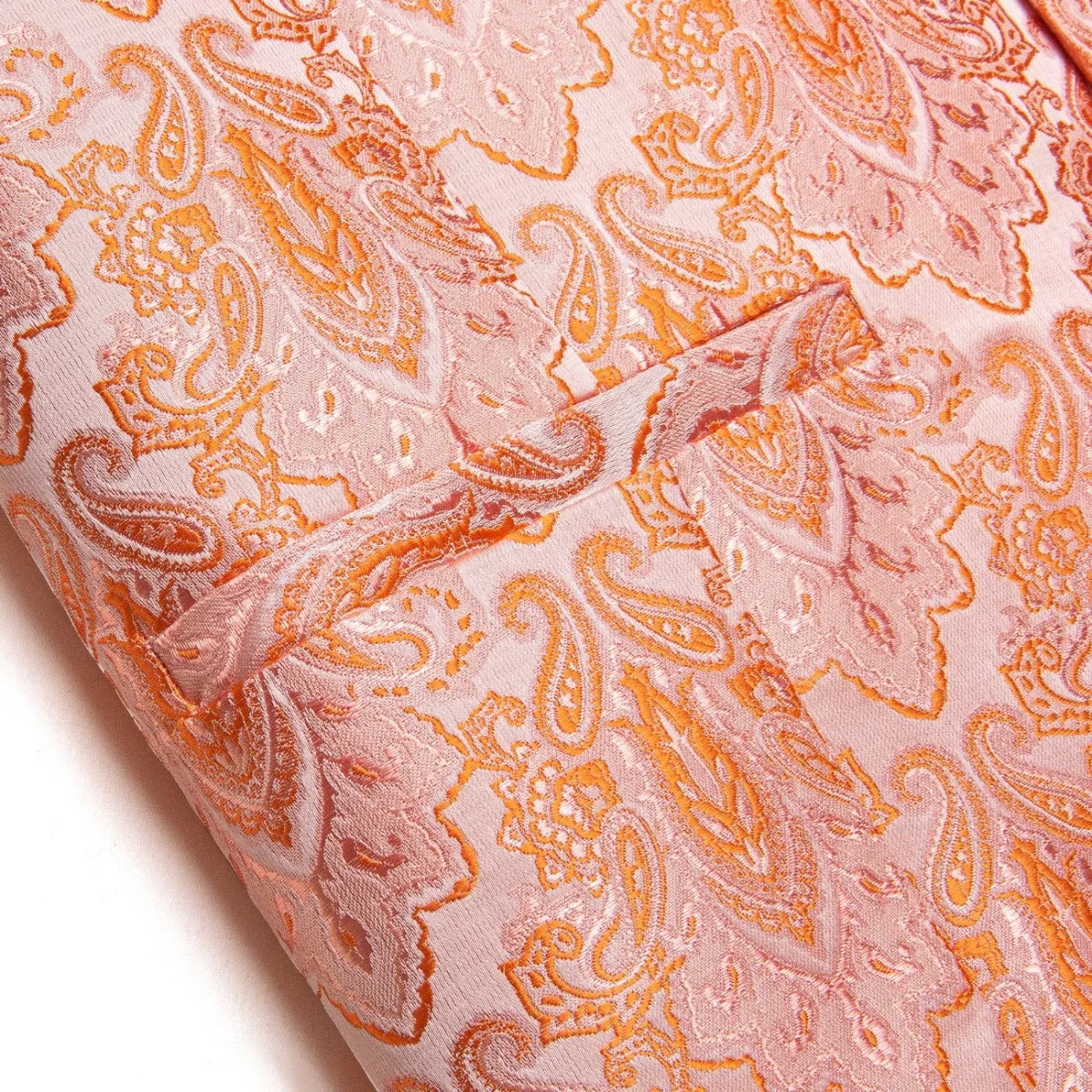 YourTies Pink Orange Pasiley Silk Men's Vest Necktie Handkerchief Cufflinks Set