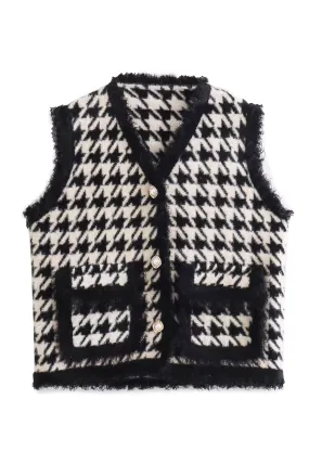 'Zoey' Sleeveless Houndstooth Vest (2 Colors)